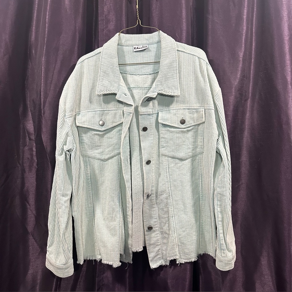 Katydid mint distressed hem jacket Sz L